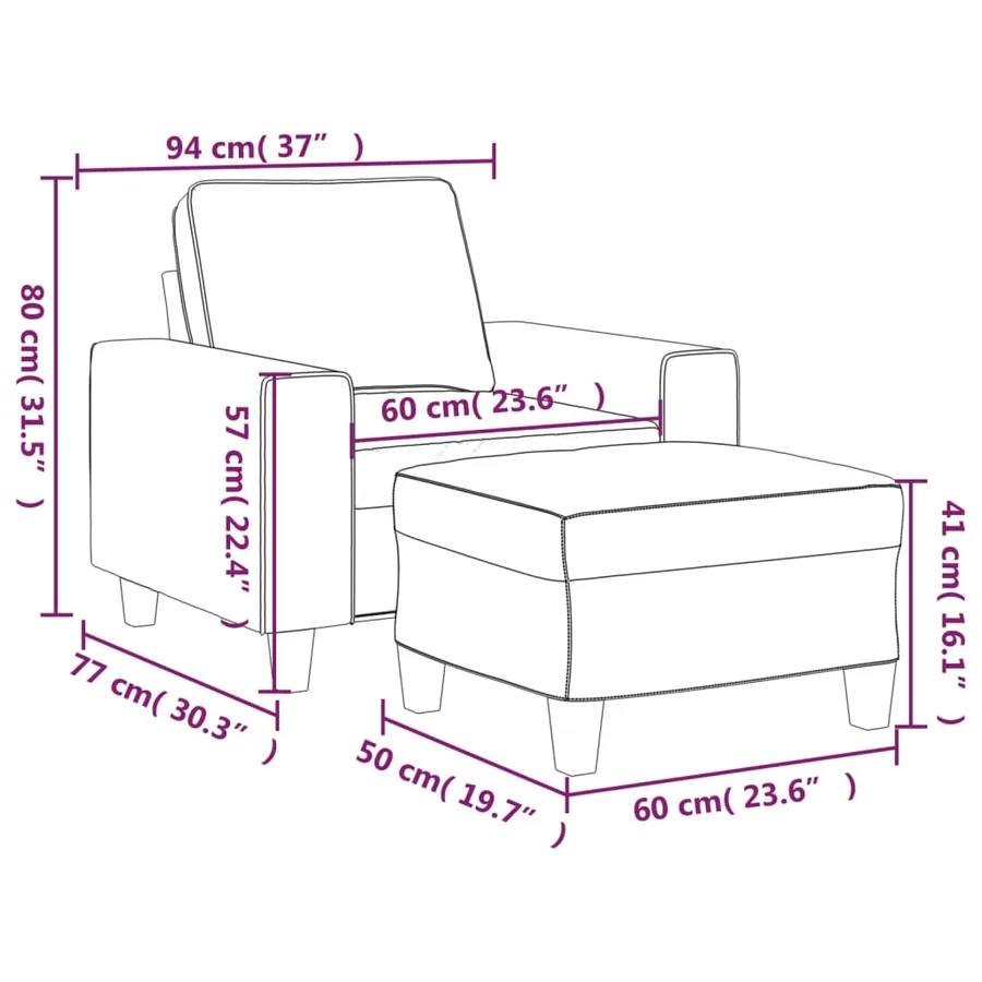 Fauteuil avec repose-pied Rouge bordeaux 60 cm Tissu - 9