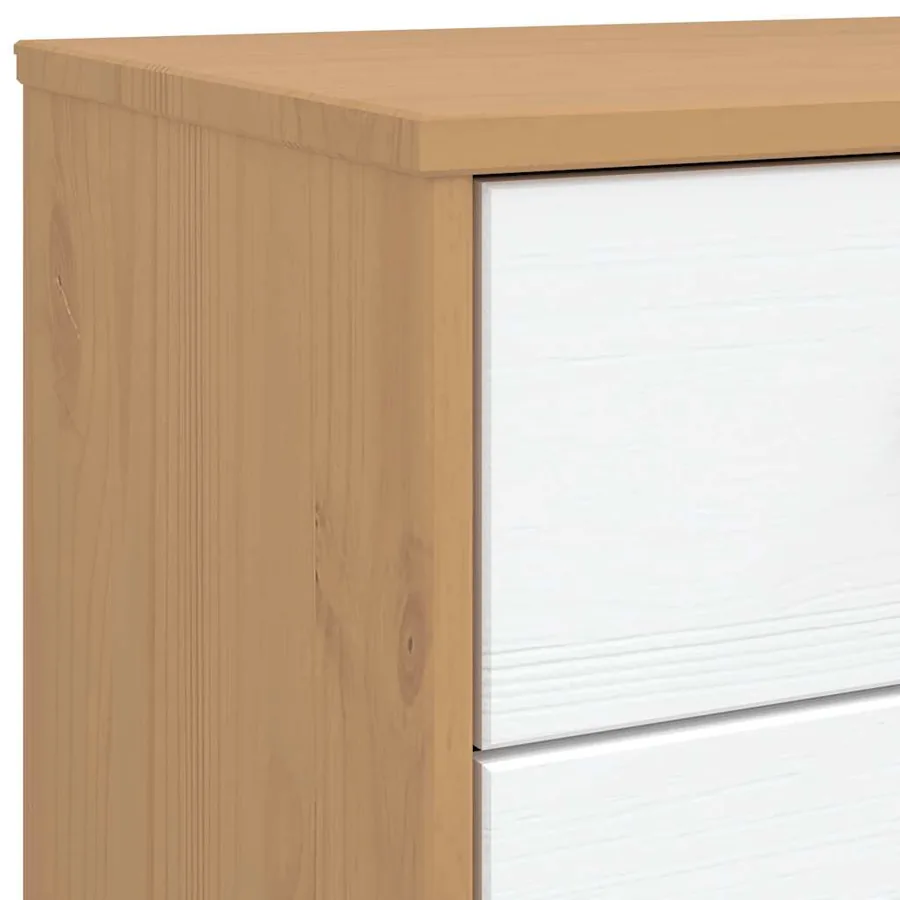 Table de chevet OLDEN blanc et marron bois de pin solide - 10
