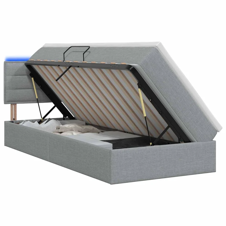 Lit de rangement LED avec matelas Gris clair 90 x 200 cm Tissu