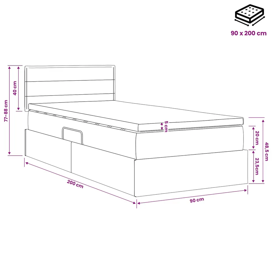 Lit de rangement LED avec matelas Gris clair 90 x 200 cm Tissu - 12