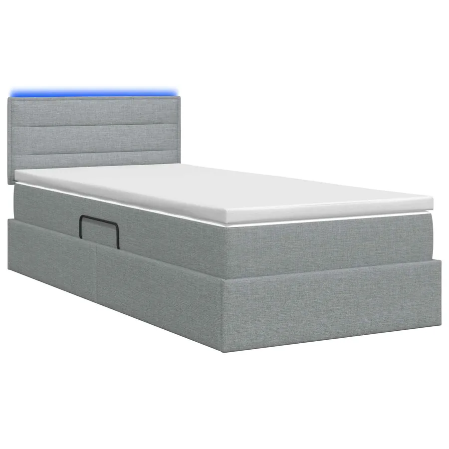 Lit de rangement LED avec matelas Gris clair 90 x 200 cm Tissu - 7