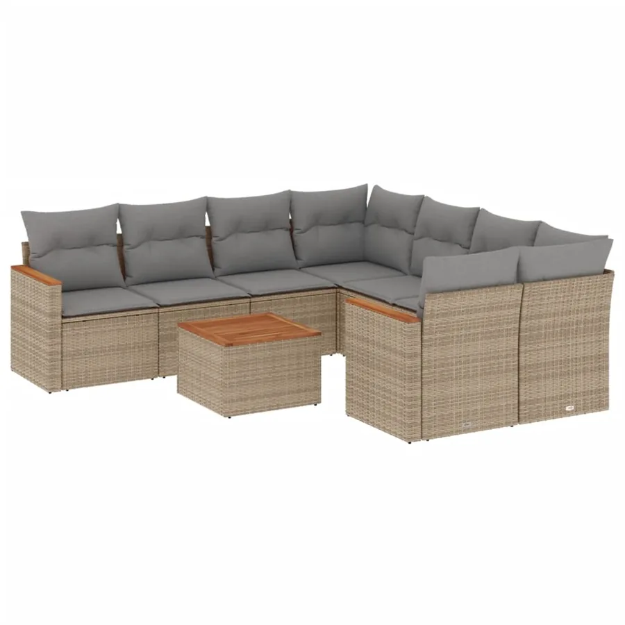 Salon de jardin avec coussins 9pcs mélange beige résine tressée - 2