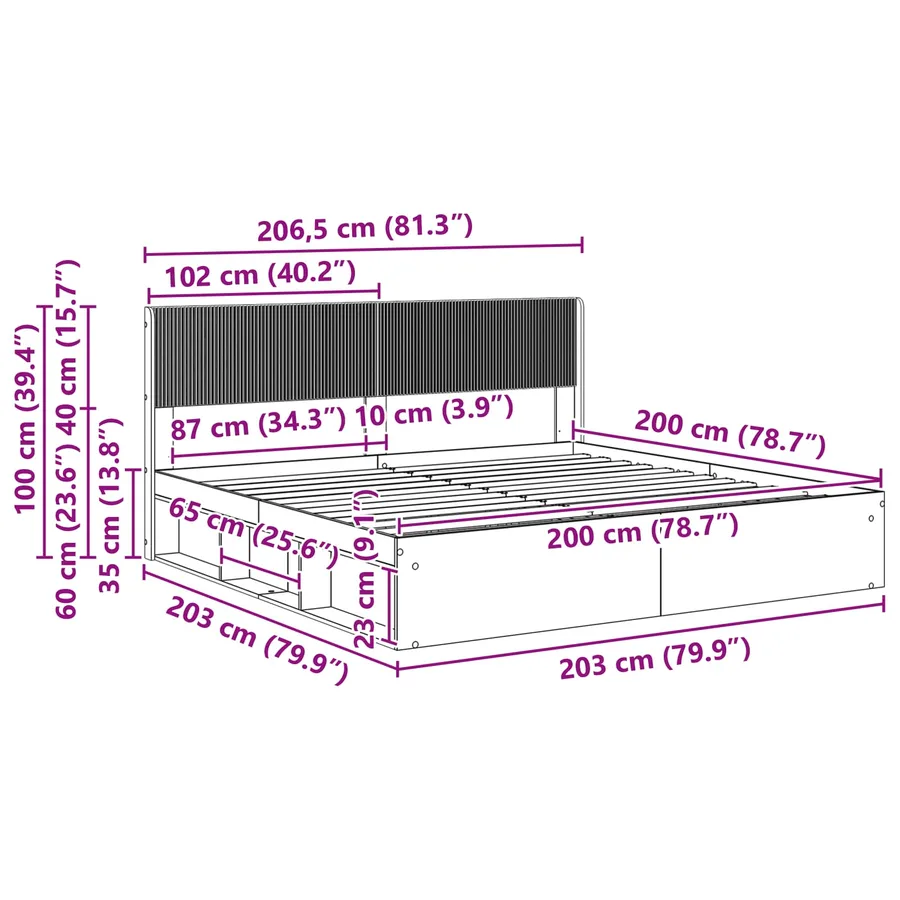 Cadre de lit avec rangement et tête de lit 2 pc - 8