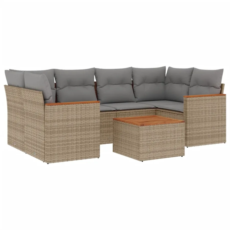 Salon de jardin avec coussins 7pcs mélange beige résine tressée - 2