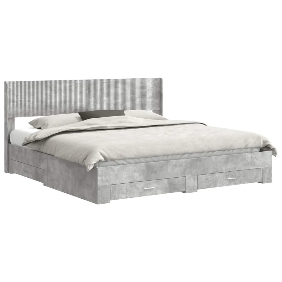 Cadre de lit avec rangement et tête de lit Gris béton - 2