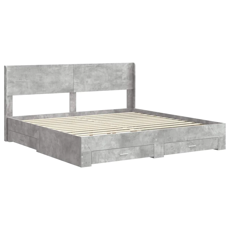 Cadre de lit avec rangement et tête de lit Gris béton - 4
