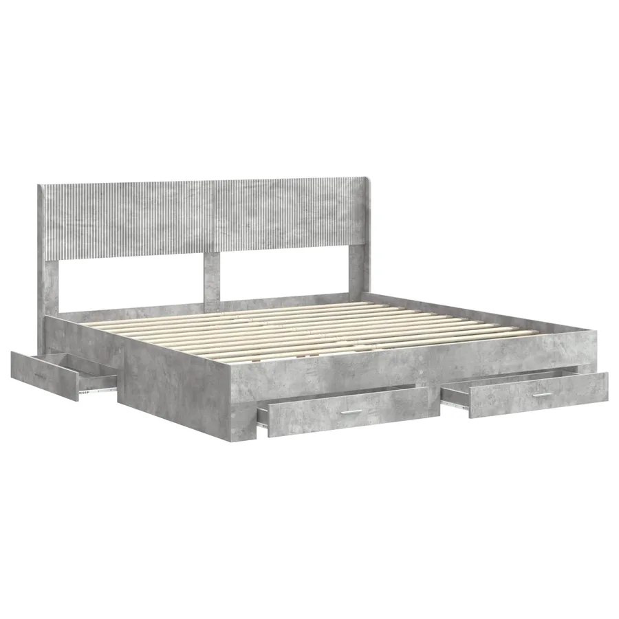Cadre de lit avec rangement et tête de lit Gris béton - 5