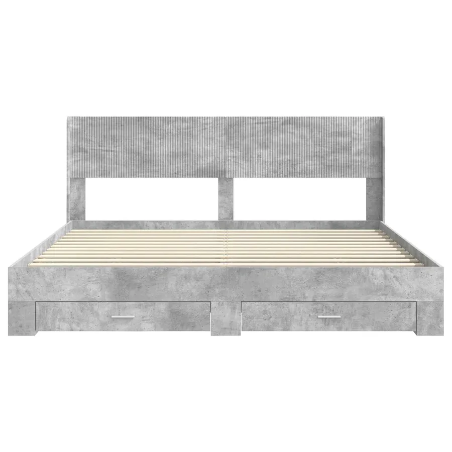 Cadre de lit avec rangement et tête de lit Gris béton - 6
