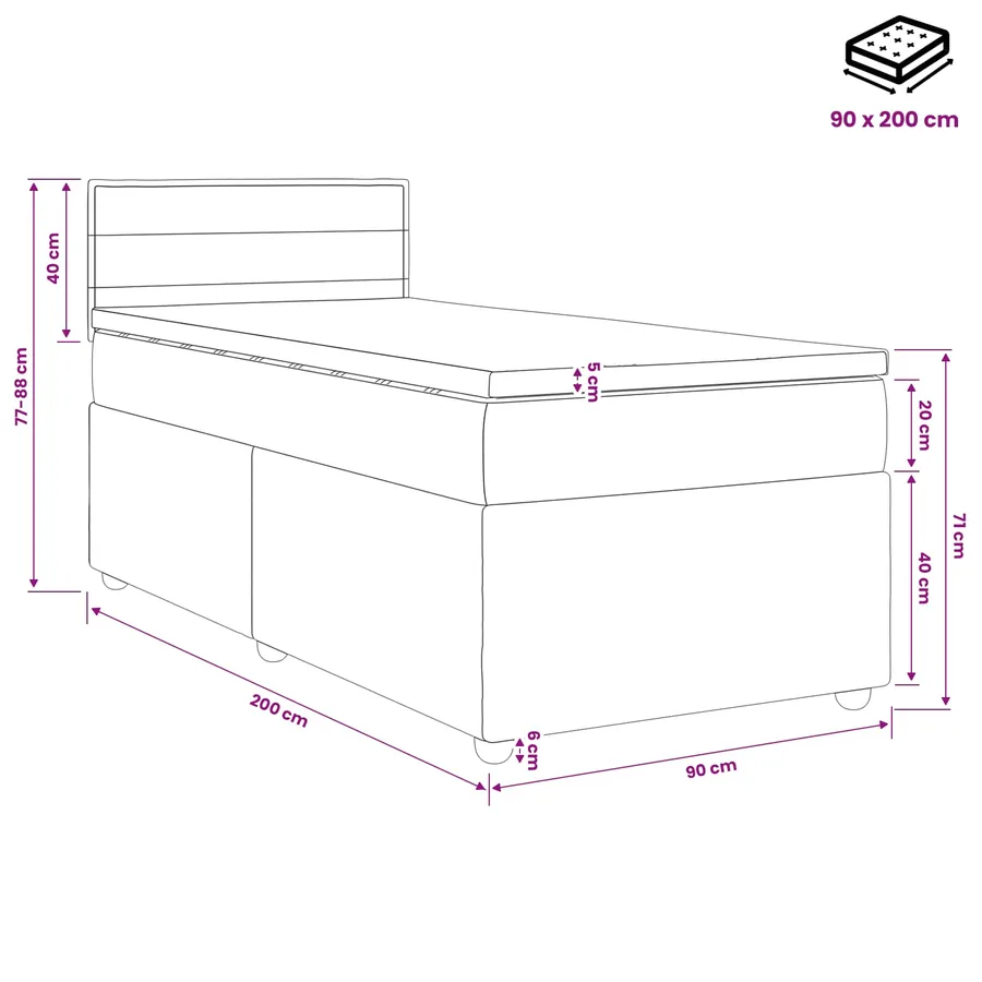 Lit boxspring avec matelas Crème 90 x 200 cm Tissu - 10