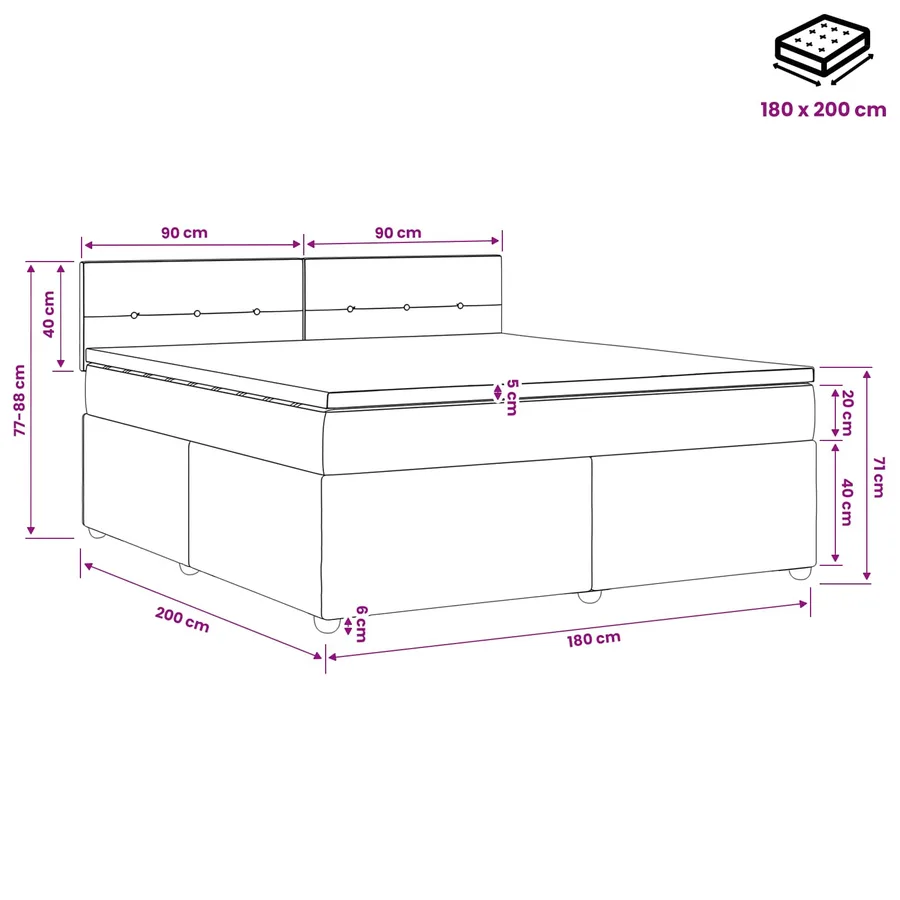 Lit boxspring avec matelas Gris clair 180 x 200 cm Tissu - 10
