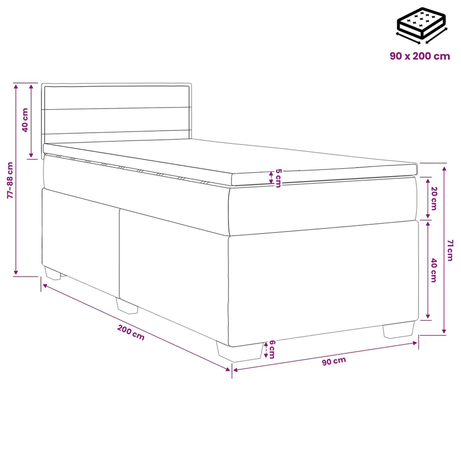 Lit boxspring avec matelas Bleu 90 x 200 cm Tissu - 10