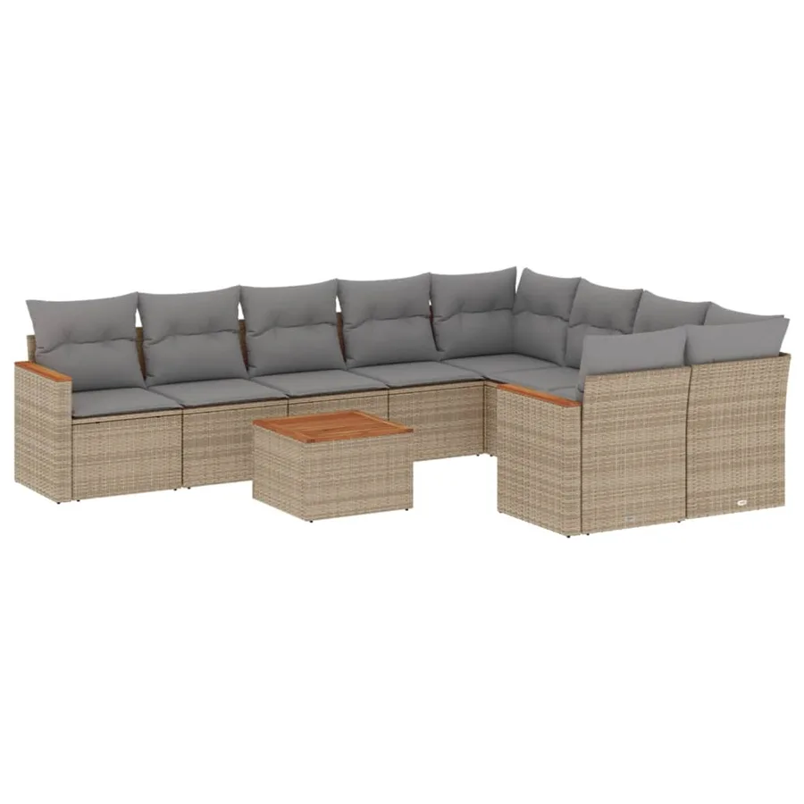 Salon de jardin et coussins 10 pcs mélange beige résine tressée - 2