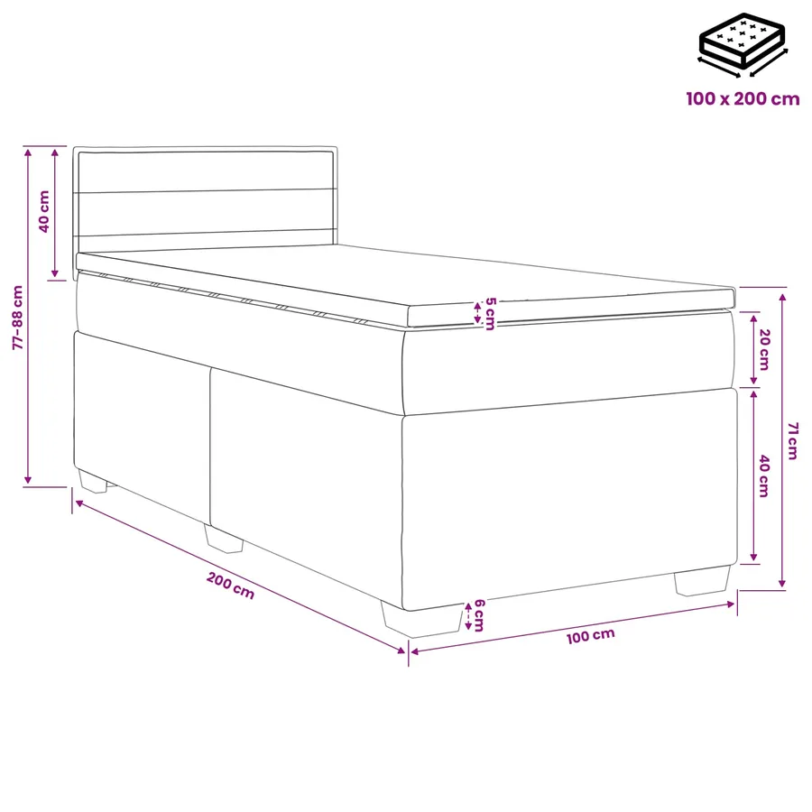 Lit boxspring avec matelas Noir 100 x 200 cm Tissu - 10