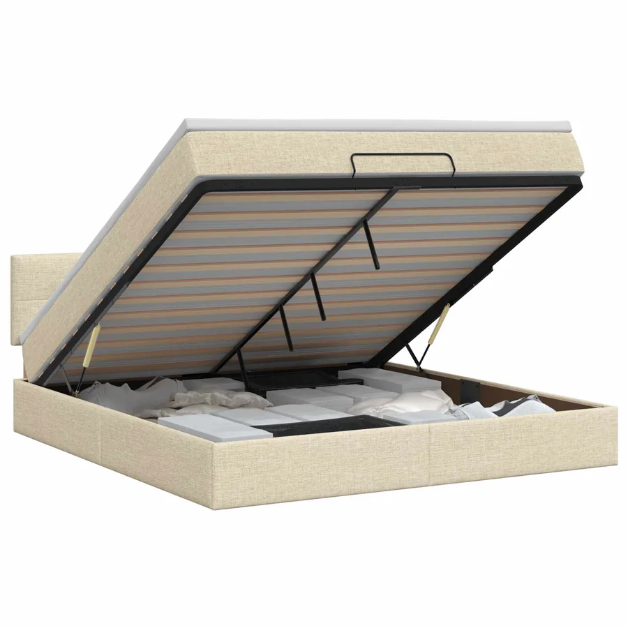Lit ottoman avec matelas Crème 140 x 200 cm Tissu