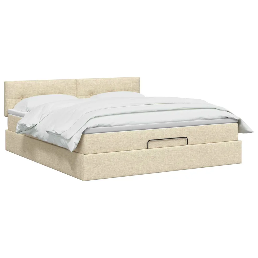 Lit ottoman avec matelas Crème 140 x 200 cm Tissu - 2