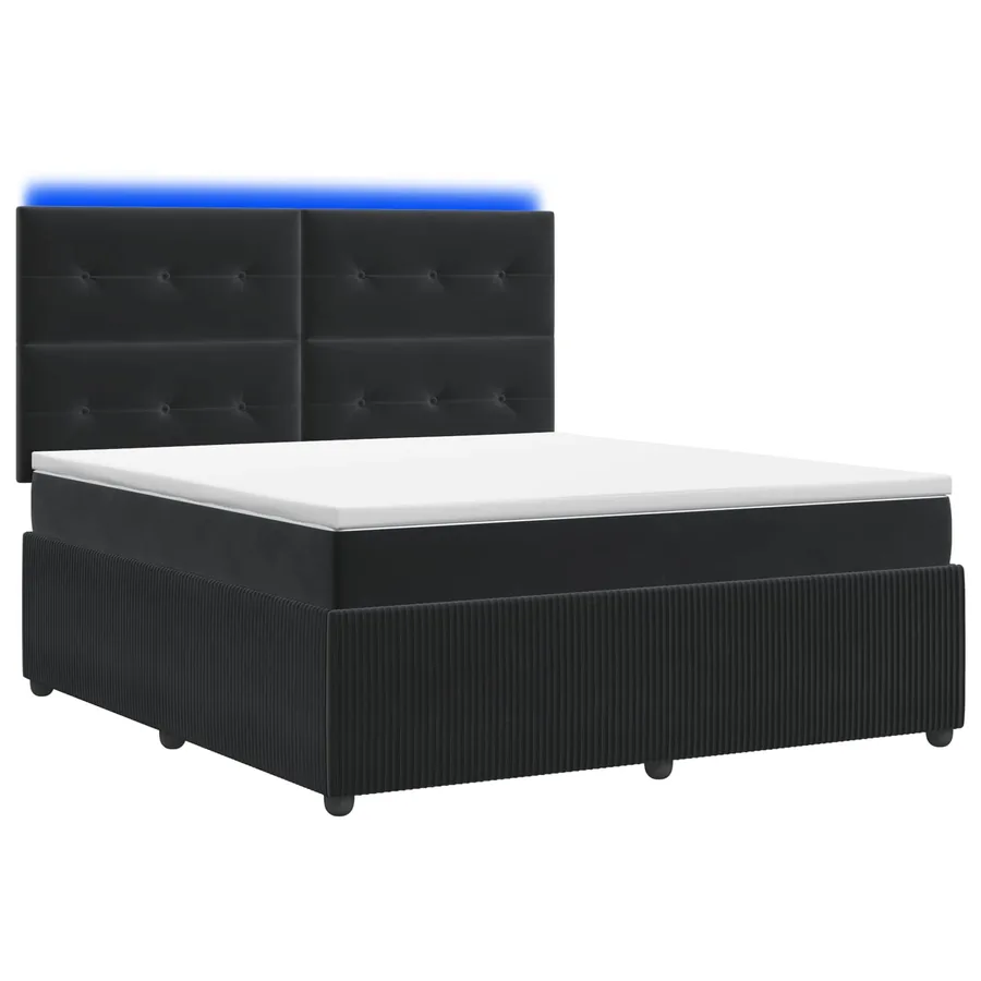 Lit boxspring LED avec matelas Noir 160 x 200 cm Velours