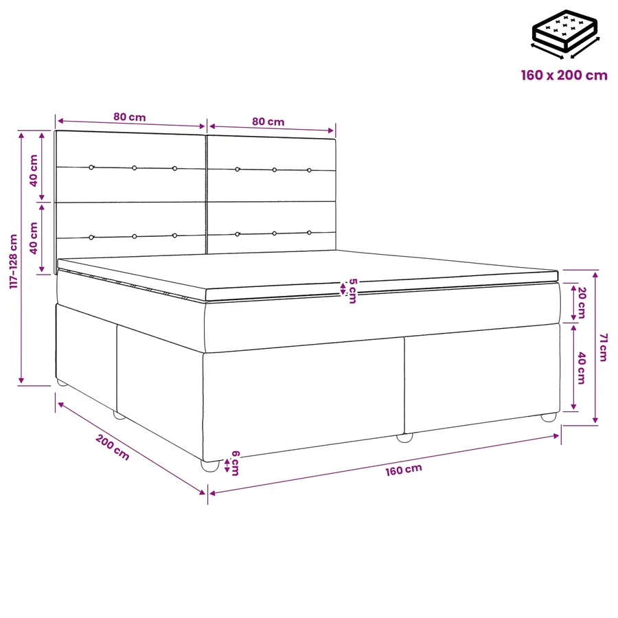 Lit boxspring LED avec matelas Noir 160 x 200 cm Velours - 11