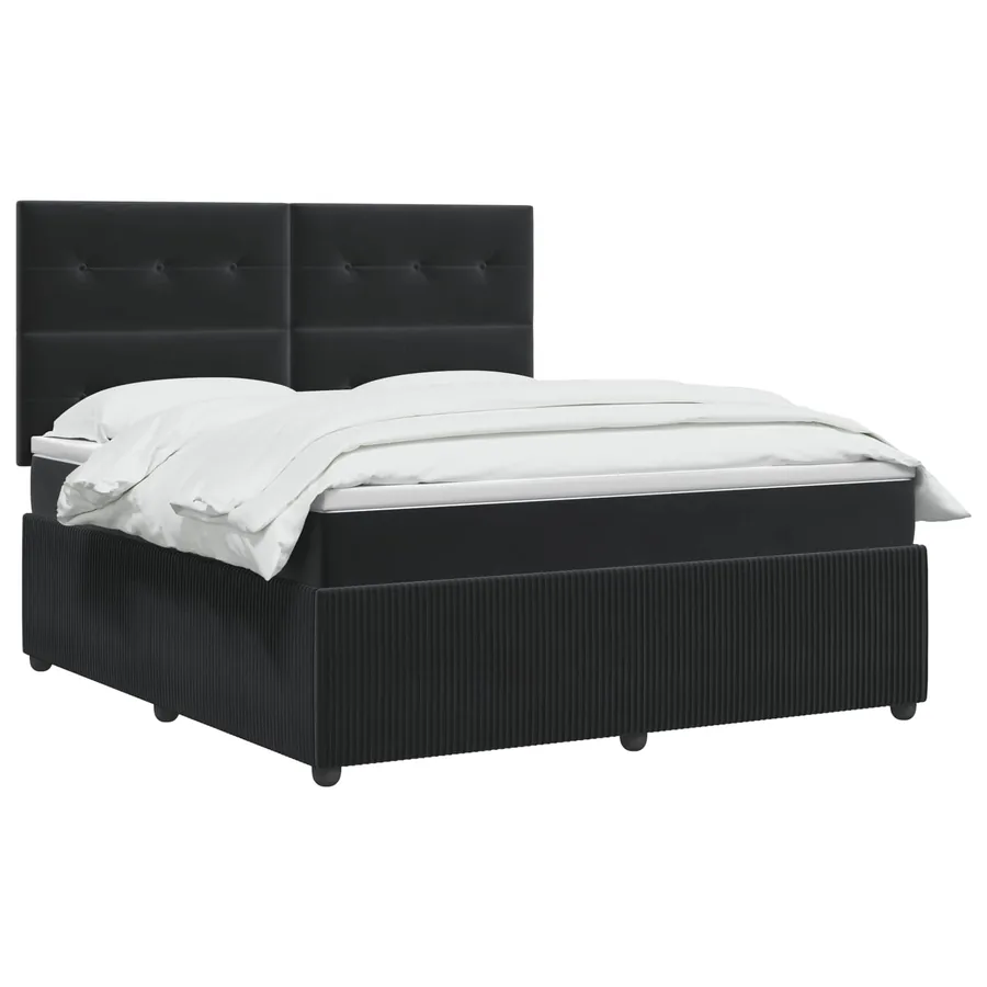 Lit boxspring LED avec matelas Noir 160 x 200 cm Velours - 2