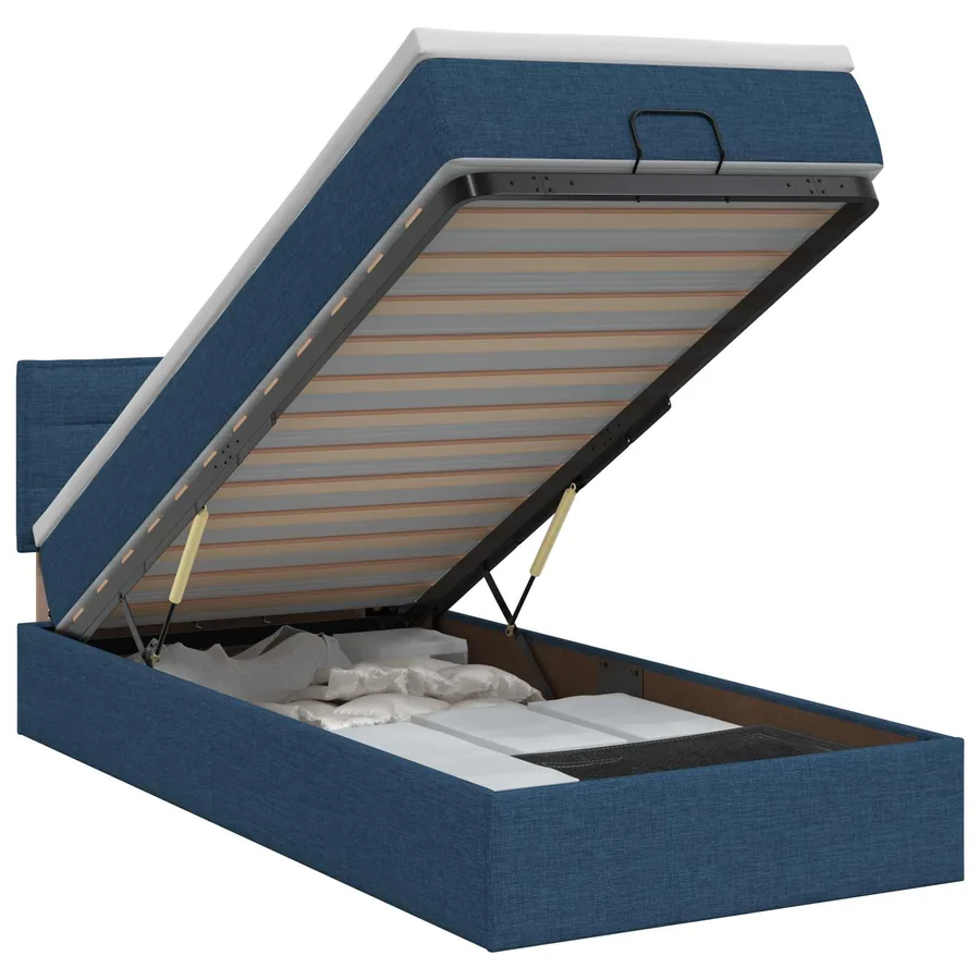 Lit ottoman avec matelas Bleu 90 x 190 cm Tissu