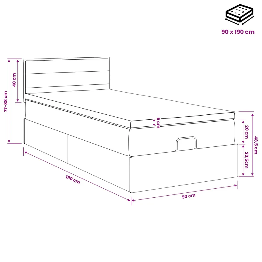 Lit ottoman avec matelas Bleu 90 x 190 cm Tissu - 11