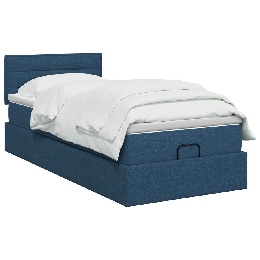 Lit ottoman avec matelas Bleu 90 x 190 cm Tissu - 2