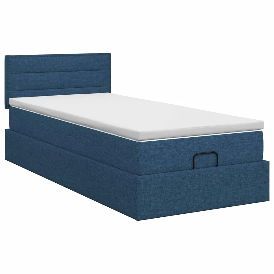 Lit ottoman avec matelas Bleu 90 x 190 cm Tissu - 7