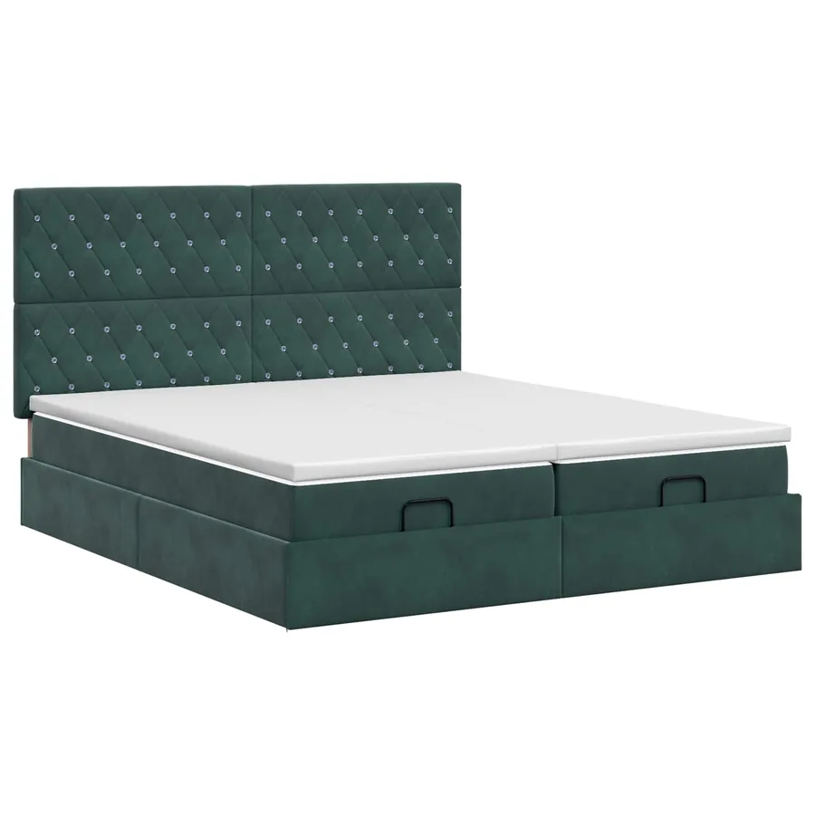 Lit ottoman avec matelas 2 pcs Vert foncé Velours - 7