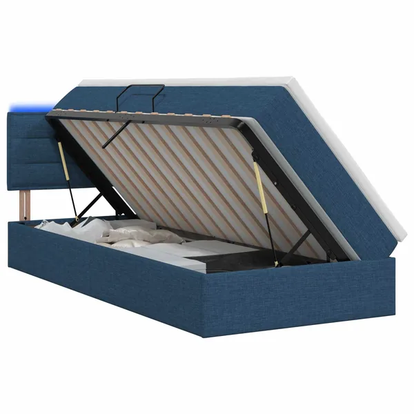 Lit de rangement LED avec matelas Bleu 90 x 200 cm Tissu