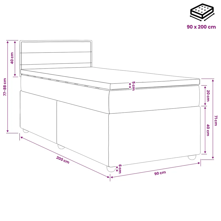Lit boxspring avec matelas Noir 90 x 200 cm Tissu - 11