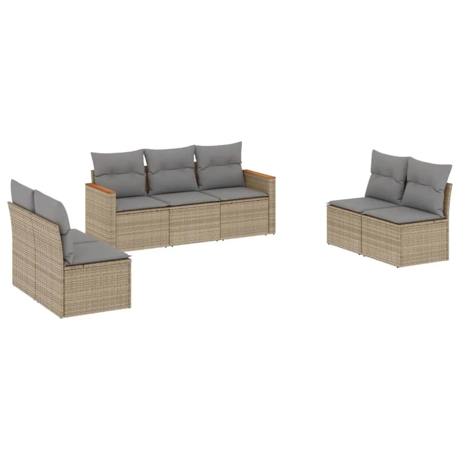 Salon de jardin avec coussins 7pcs mélange beige résine tressée - 2