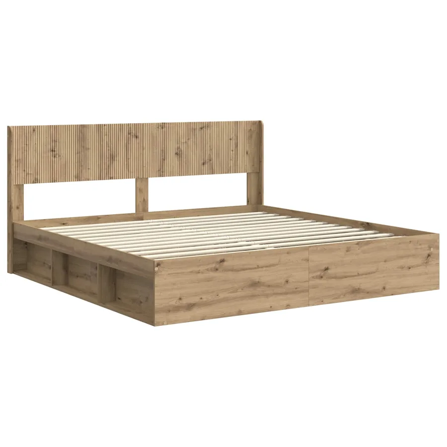 Cadre de lit avec rangement et tête de lit Chêne artisanal - 4