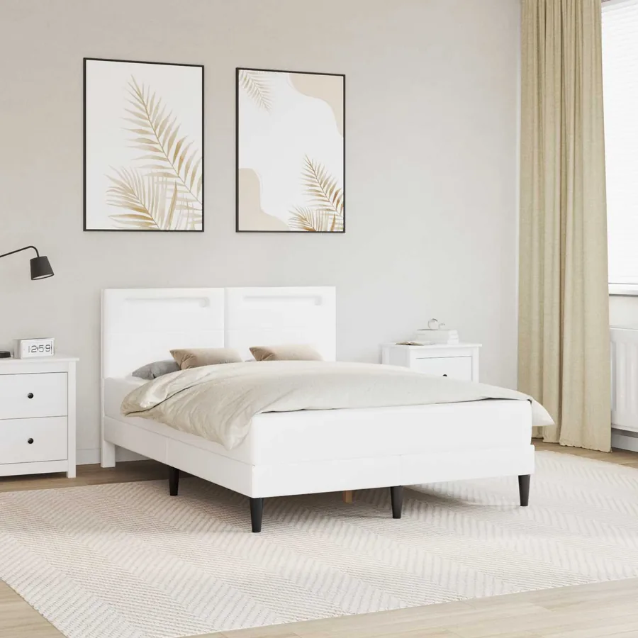 Cadre de lit avec bandes LED Blanc 140 x 190 cm Simili cuir