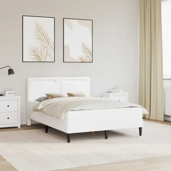 Cadre de lit avec bandes LED Blanc 140 x 190 cm Simili cuir