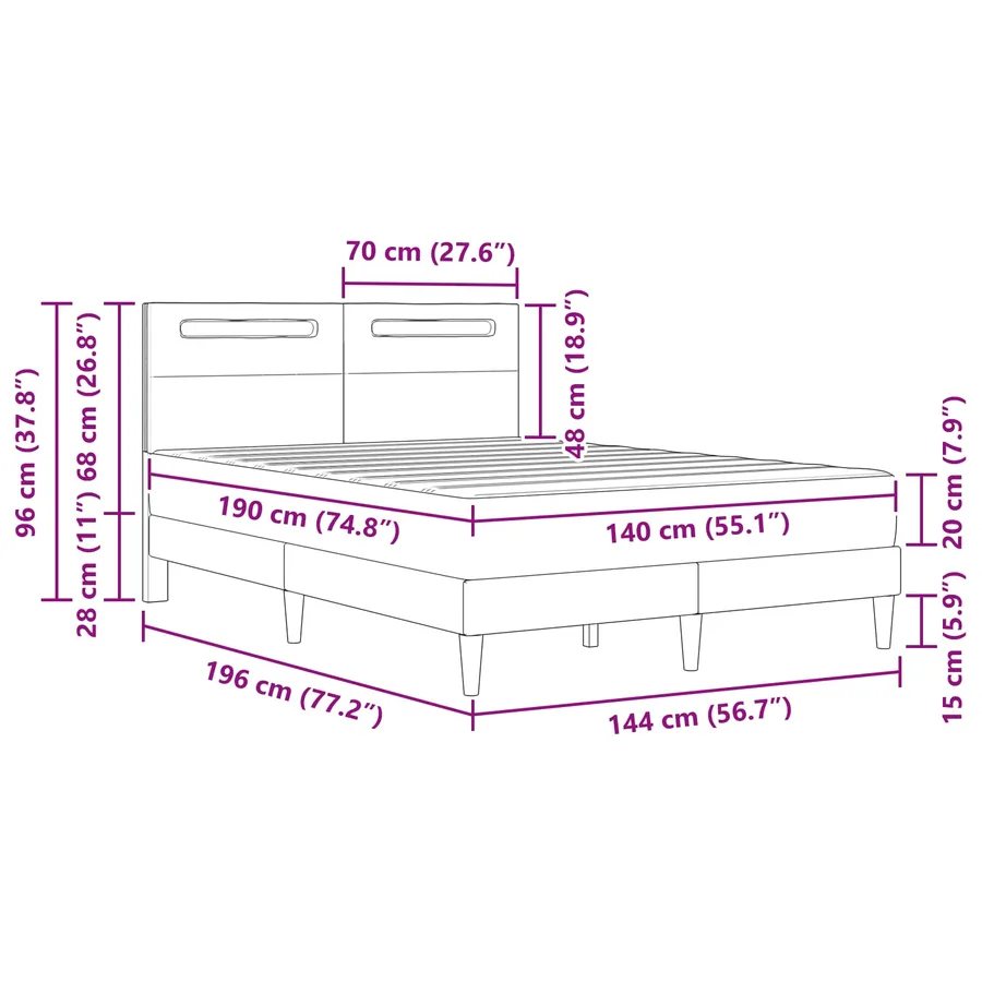 Cadre de lit avec bandes LED Blanc 140 x 190 cm Simili cuir - 16