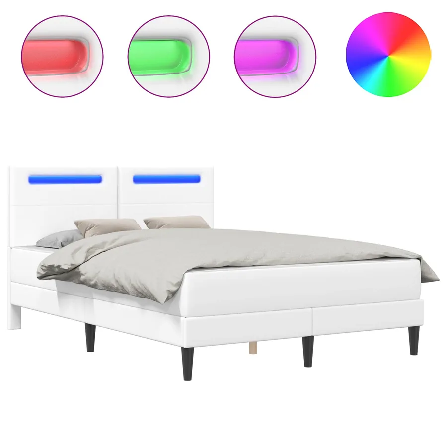 Cadre de lit avec bandes LED Blanc 140 x 190 cm Simili cuir - 2