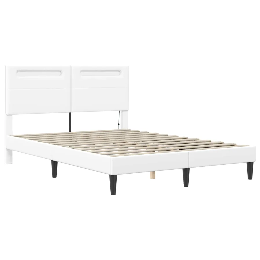 Cadre de lit avec bandes LED Blanc 140 x 190 cm Simili cuir - 6