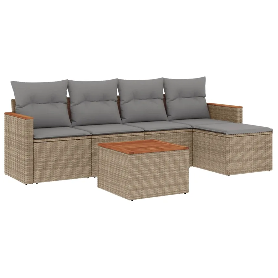 Salon de jardin avec coussins 6pcs mélange beige résine tressée - 2