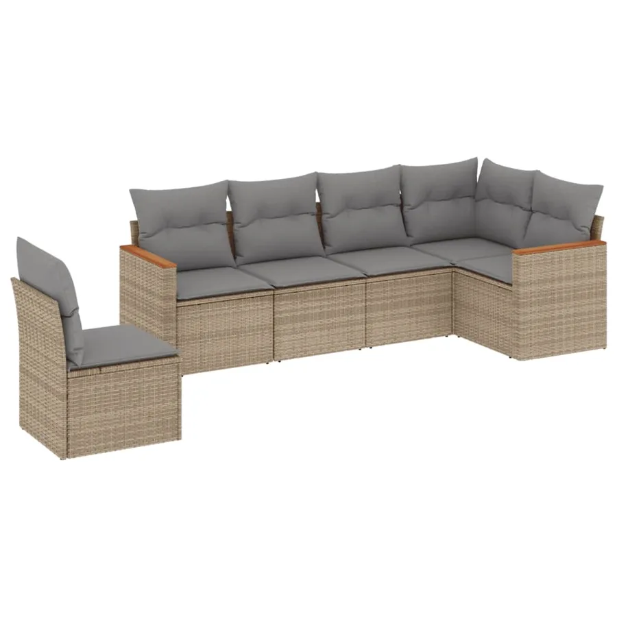 Salon de jardin avec coussins 6pcs mélange beige résine tressée - 2