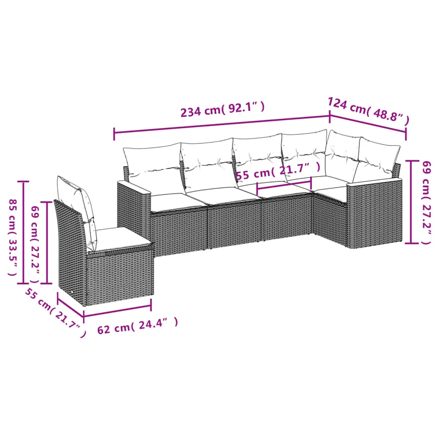 Salon de jardin avec coussins 6pcs mélange beige résine tressée - 7