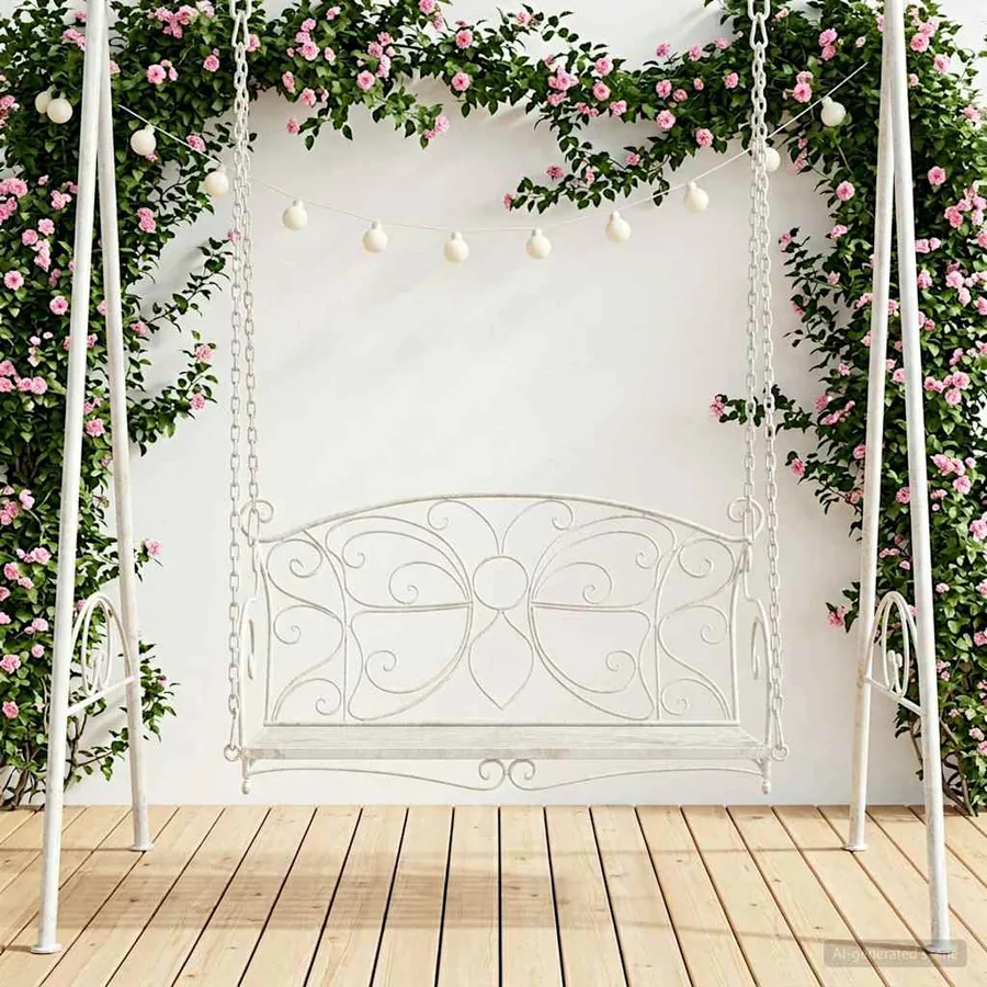 Banc Balançoire Acier 105,5 x 61 x 56 cm Blanc antique