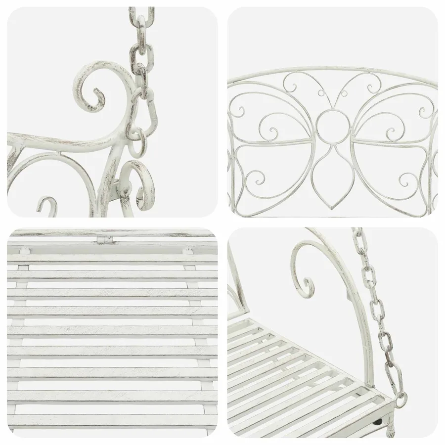 Banc Balançoire Acier 105,5 x 61 x 56 cm Blanc antique - 6