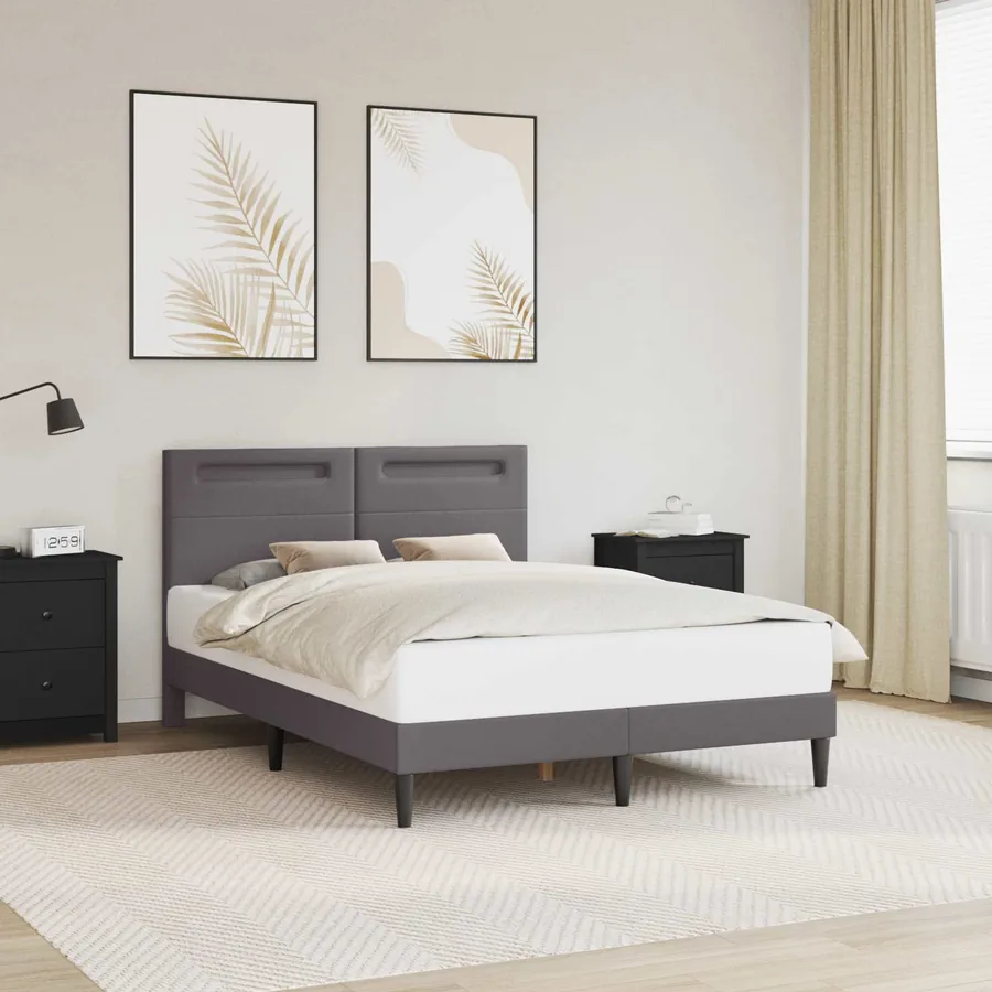 Cadre de lit avec bandes LED Gris 140 x 190 cm Simili cuir