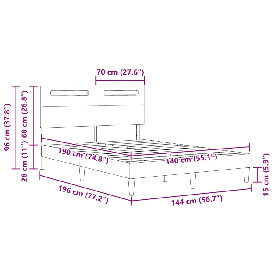 Cadre de lit avec bandes LED Gris 140 x 190 cm Simili cuir - 12