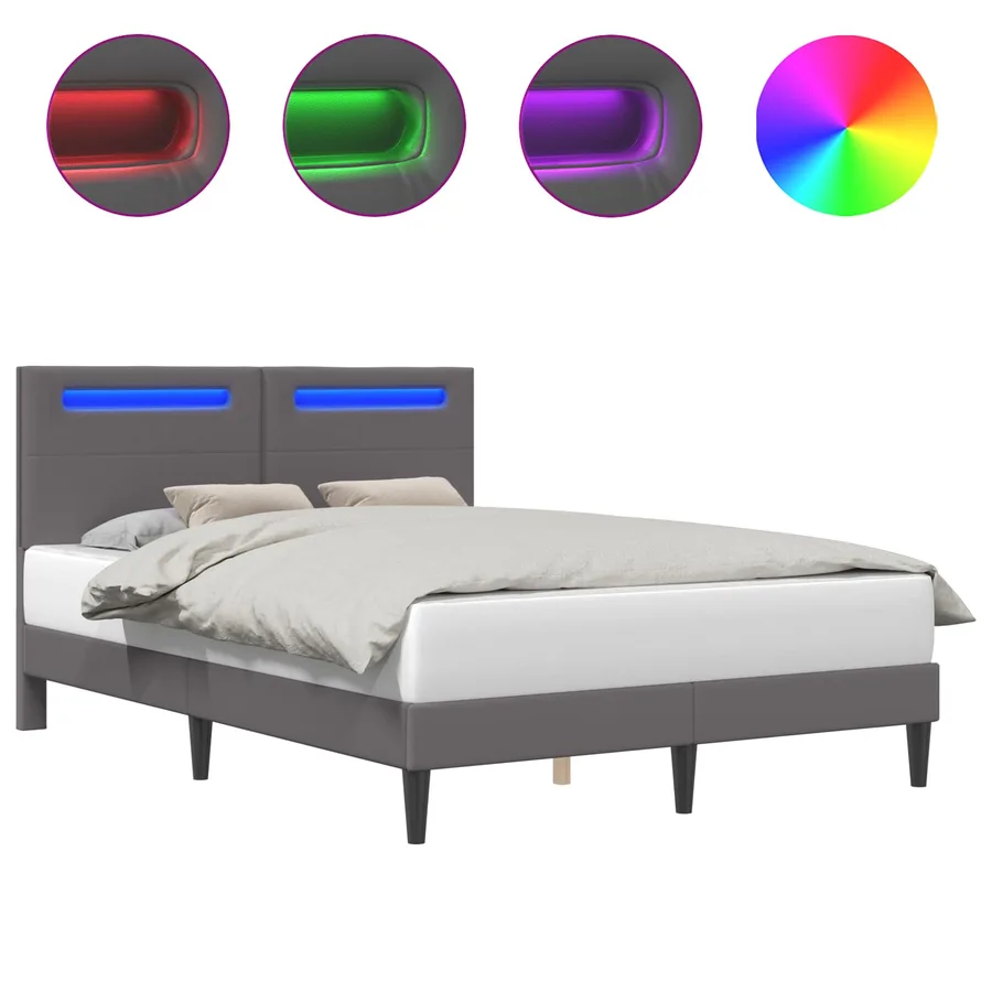 Cadre de lit avec bandes LED Gris 140 x 190 cm Simili cuir - 2