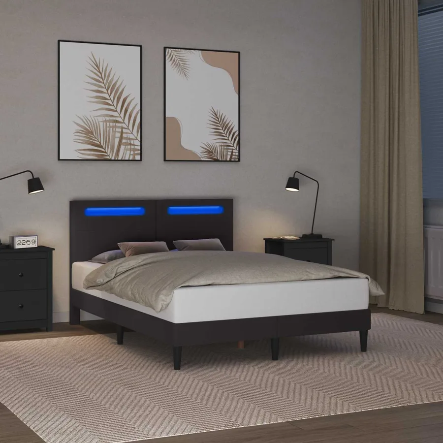 Cadre de lit avec bandes LED Gris 140 x 190 cm Simili cuir - 4