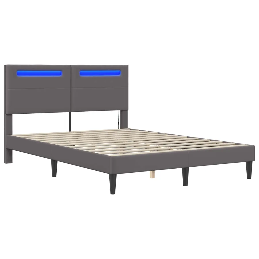 Cadre de lit avec bandes LED Gris 140 x 190 cm Simili cuir - 5