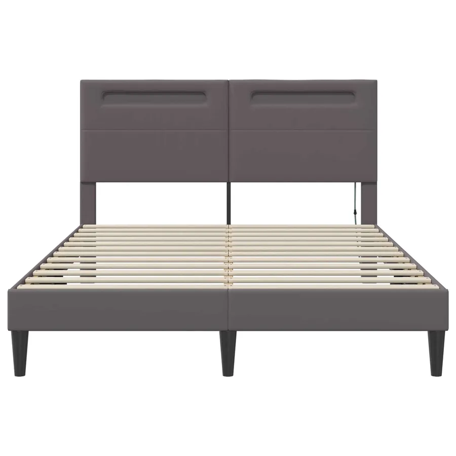 Cadre de lit avec bandes LED Gris 140 x 190 cm Simili cuir - 6