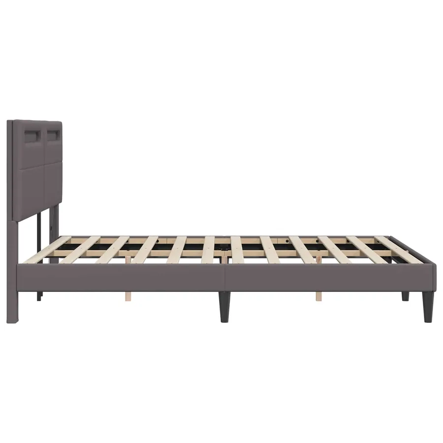 Cadre de lit avec bandes LED Gris 140 x 190 cm Simili cuir - 7
