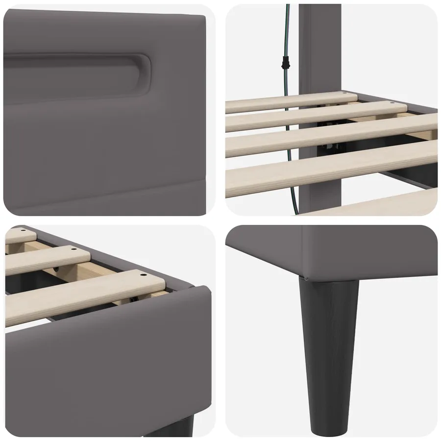 Cadre de lit avec bandes LED Gris 140 x 190 cm Simili cuir - 9