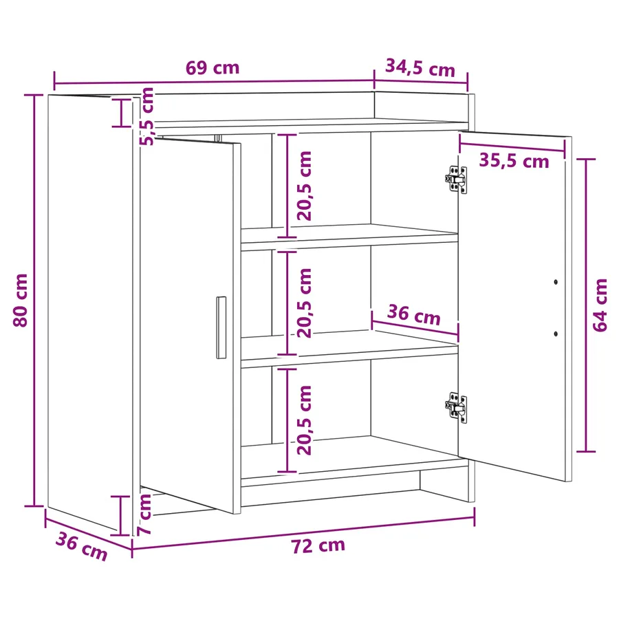 Buffet Gris béton 72 x 36 x 80 cm Bois d'ingénierie - 10